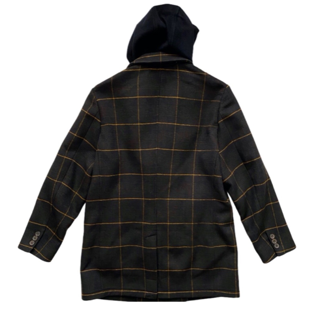 Hickey Freeman Nwt $395 Wool Blend Olive Check Plaid Hooded Jacket Coat Medium - Picture 2 of 6